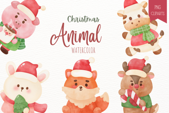 Christmas Animal. New Year Watercolor: A Festive Fusion of Art and Holiday Spirit
