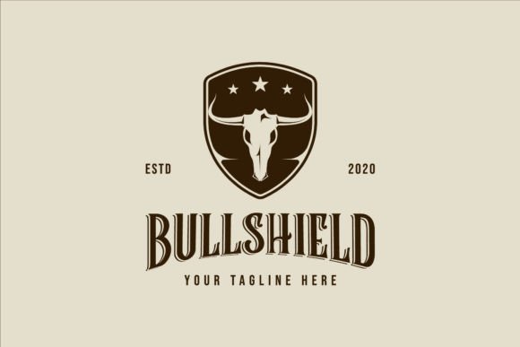 Head Skull Bull and Shield Logo Design: A Vintage Graphic for Ranch, Butcher, and Livestock Concepts